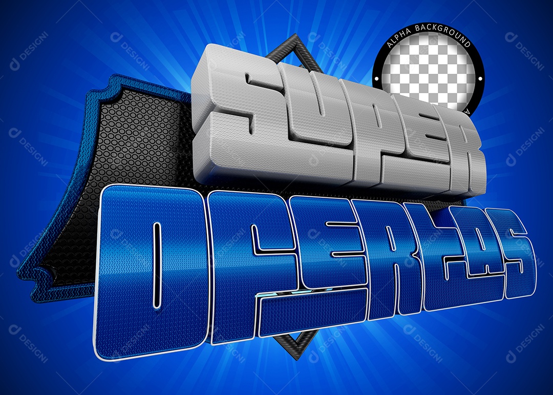 Super Ofertas Azul Selo 3D para Composição PSD