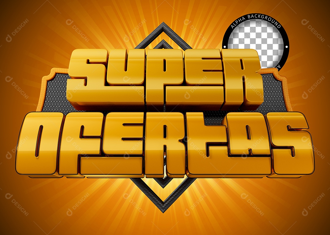 Super Ofertas Dourado Frente Selo 3D para Composição PSD