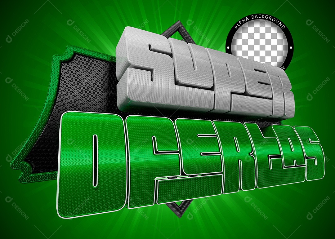 Super Ofertas Verde Selo 3D para Composição PSD