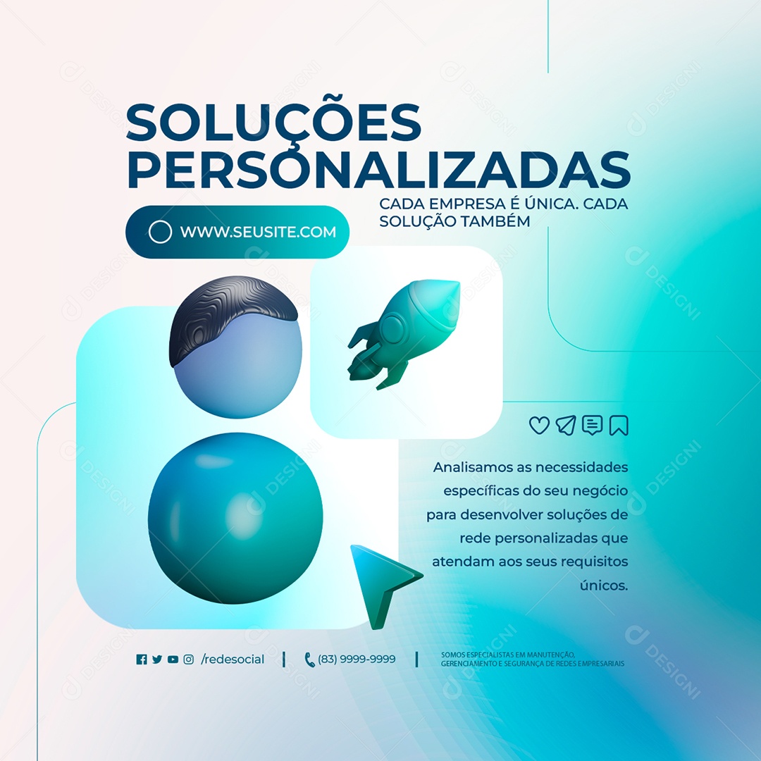 Soluções Personalizadas Cada Empresa  é Única Social Media PSD Editável