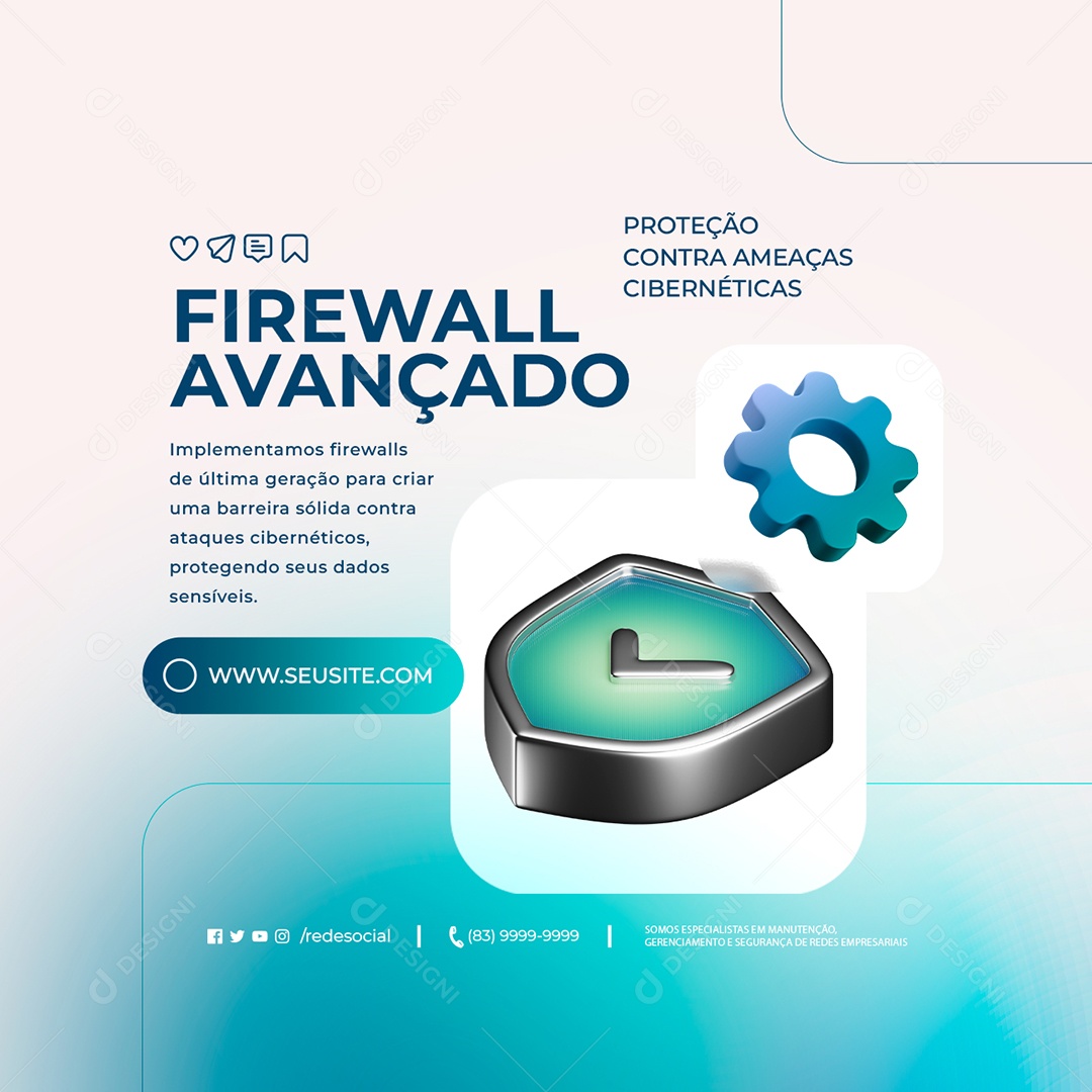 Firewall Avançado Proteção Contra Ameaças Cibernéticas Social Media PSD Editável