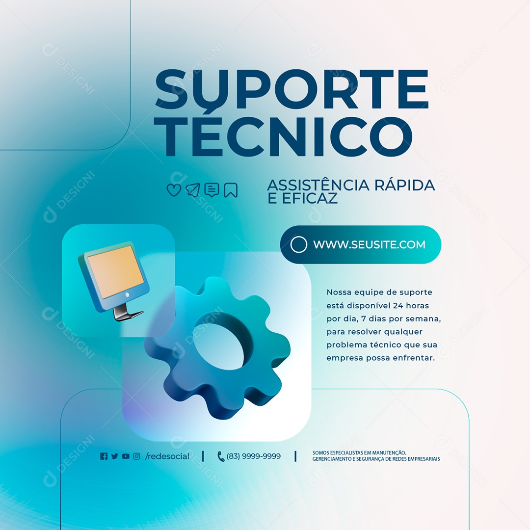 Suporte Técnico Assistência Rápida e Eficaz Social Media PSD Editável