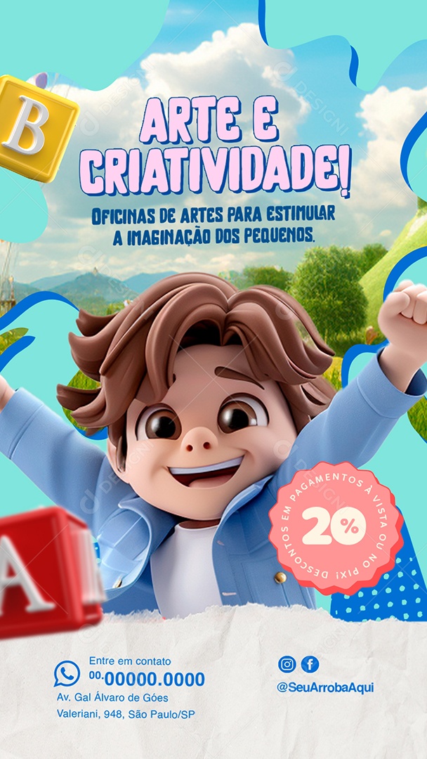 Story Arte e Criatividade Oficinas de Artes para Estimular Social Media PSD Editável