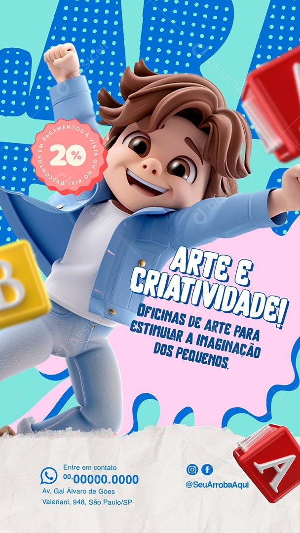 Story Colônia de Férias Arte e Criatividade 20% Pagamentos à Vista Social Media PSD Editável