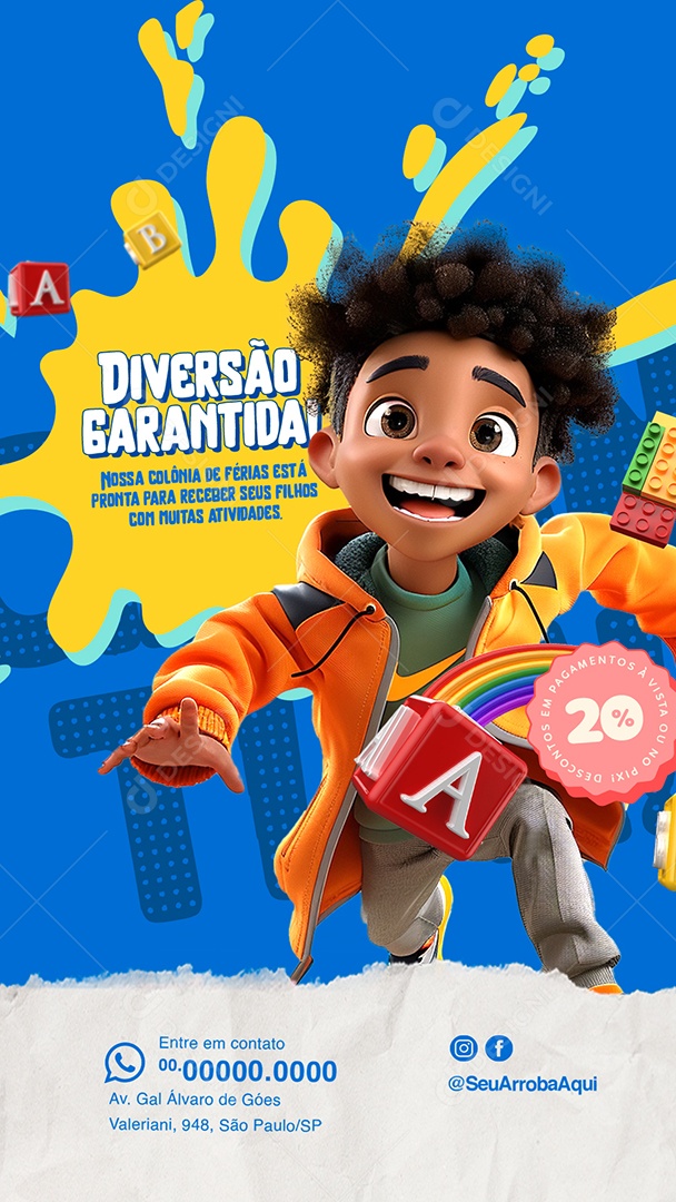 Story Diversão Garantida nossa Colonia de Férias Social Media PSD Editável