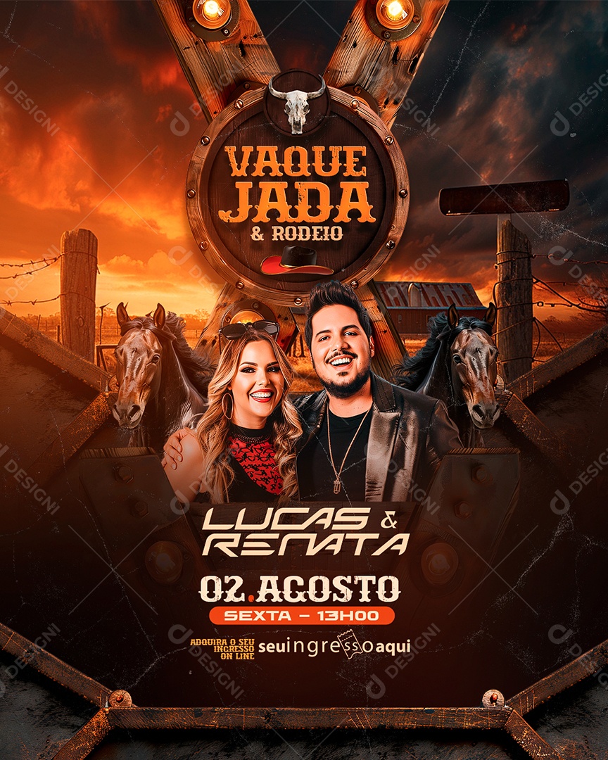 Flyer Vaquejada e Rodeio Lucas e Renata Social Media PSD Editável