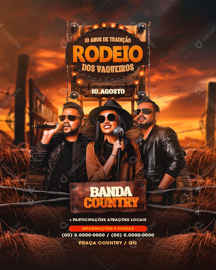 Flyer Rodeio dos Vaqueiros Banda Country Social Media PSD Editável