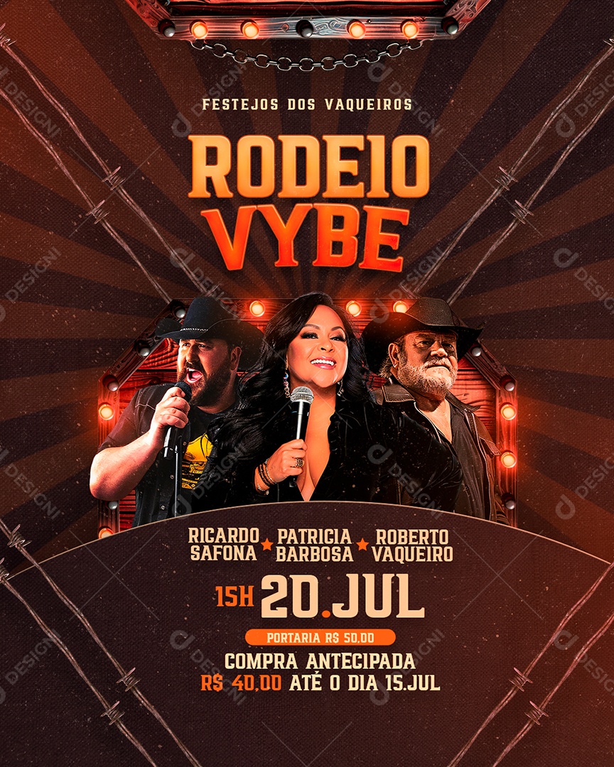 Flyer Rodeio Vybe Ricardo Safona Patricia Barbosa Roberto Vaqueiro Social Media PSD Editável