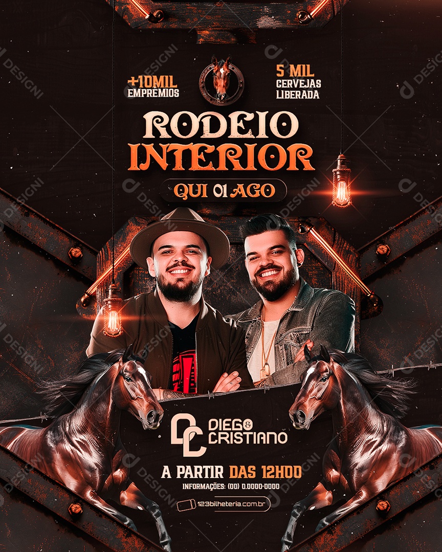 Flyer Rodeio Interior Diego e Cristiano Social Media PSD Editável