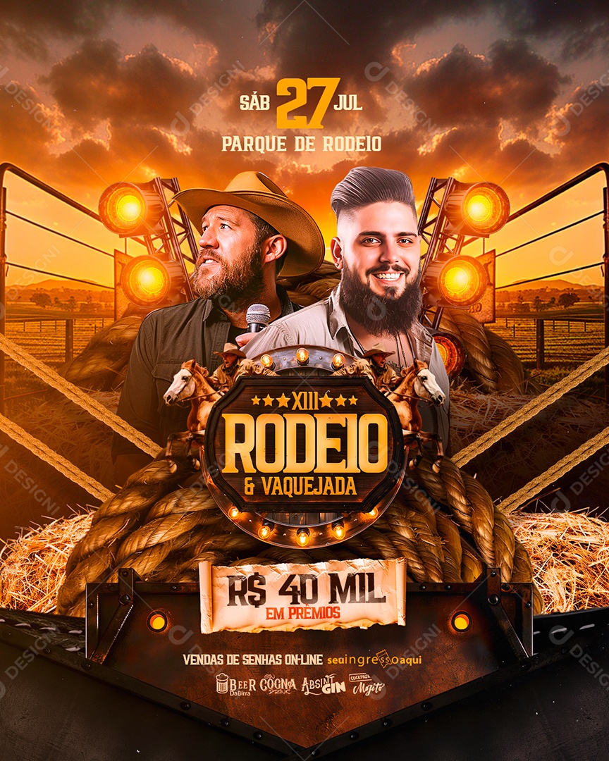 Flyer Rodeio e Vaquejada Artistas Social Media PSD Editável