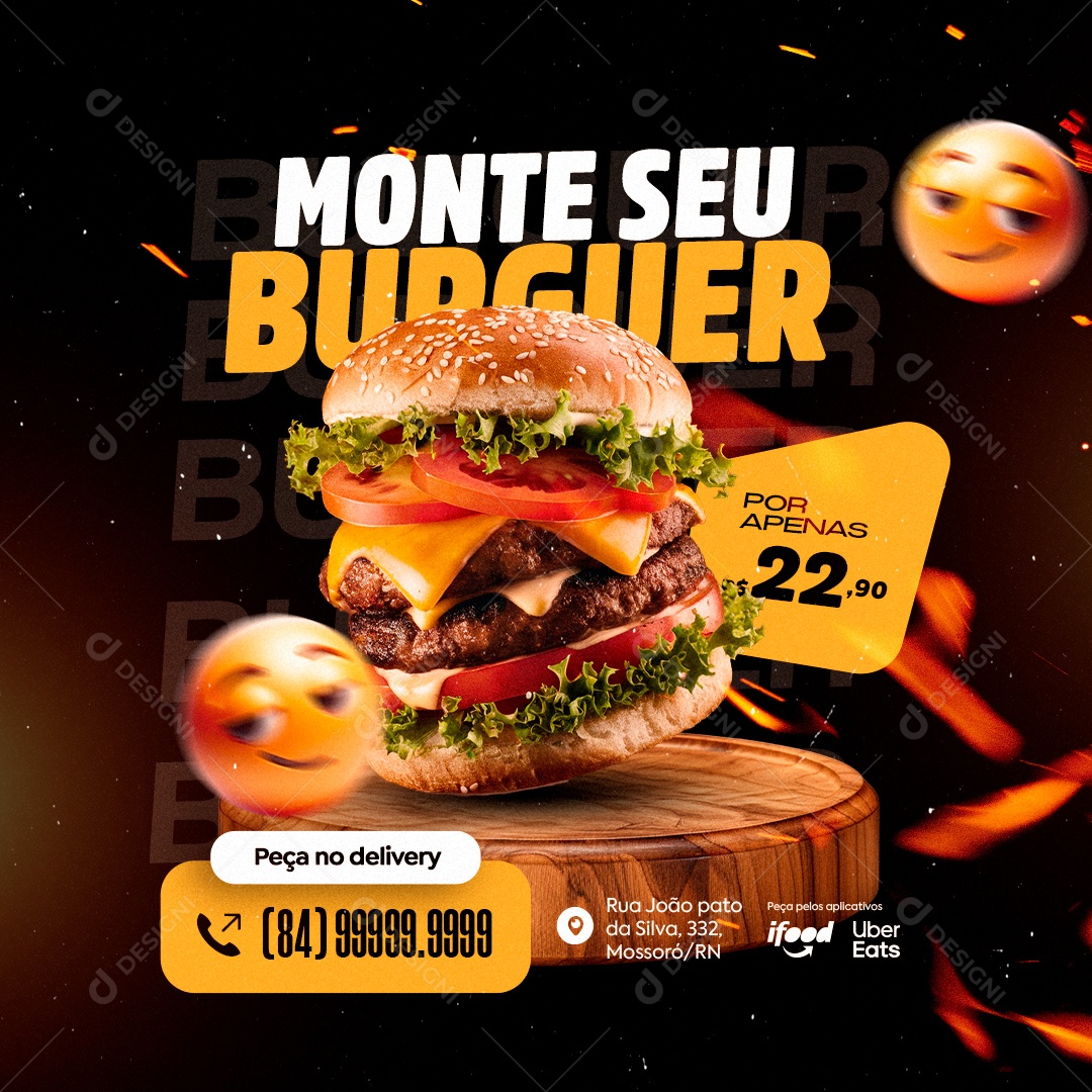Monte seu Burguer Peça no Delivery Social Media PSD Editável