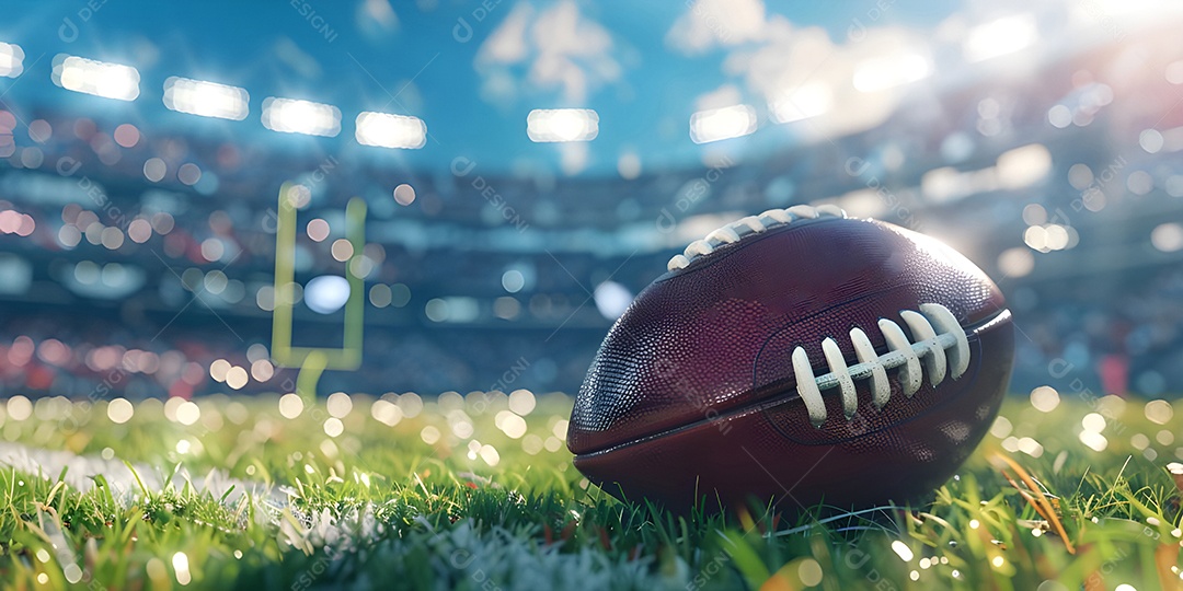 Bola de futebol americano na grama do estádio