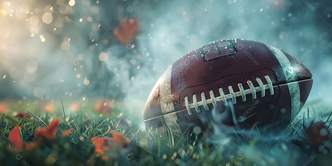 Bola de futebol americano na grama do estádio