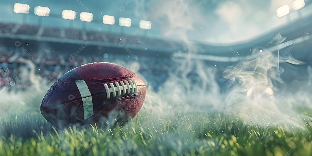 Bola de futebol americano na grama do estádio