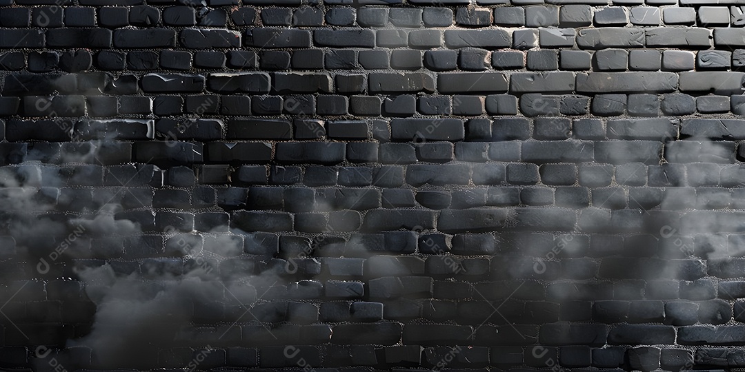 Parede de tijolos pretos com fundo de fumaça