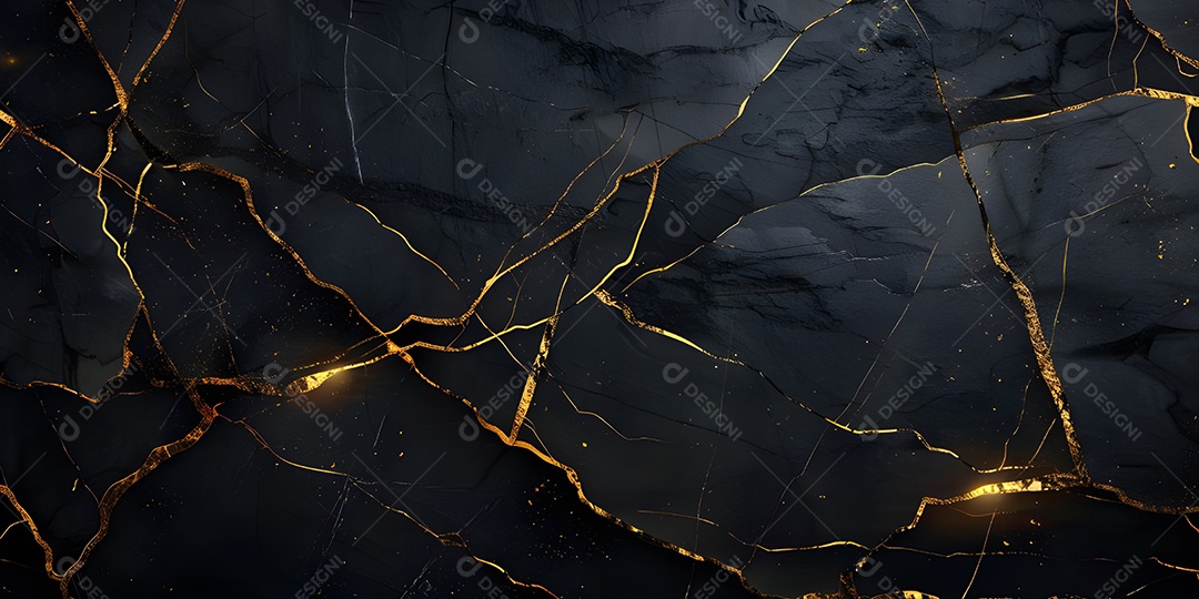 Textura de mármore preto com detalhes dourados rachados