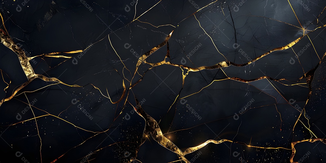 Textura de mármore preto com detalhes dourados rachados