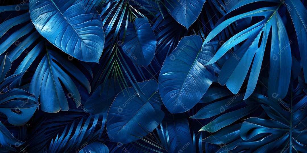 Fundo de folhas tropicais azuis