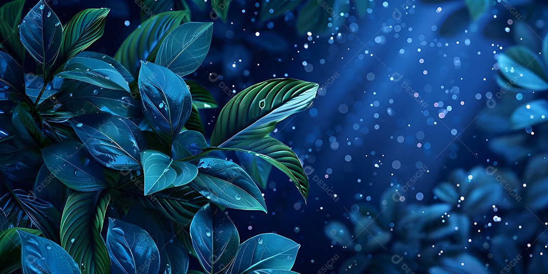 Fundo de folhas tropicais azuis