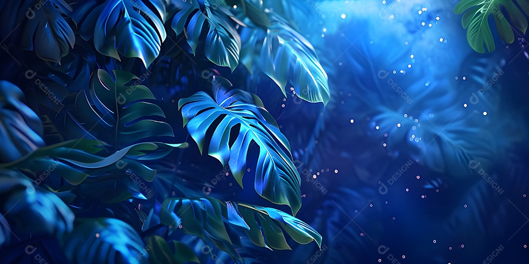 Fundo de folhas tropicais azuis