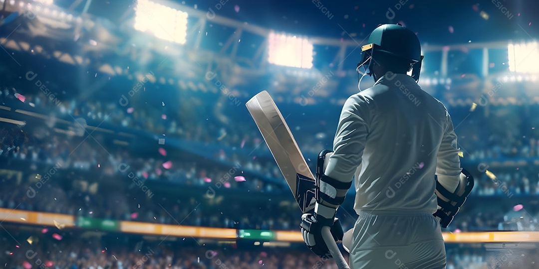 Batedor de críquete em camisa amarela olhando para o público no estádio