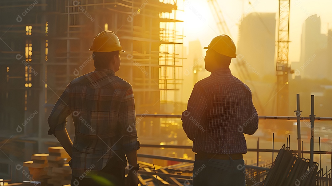 Engenheiros trabalhando em um projeto de construção