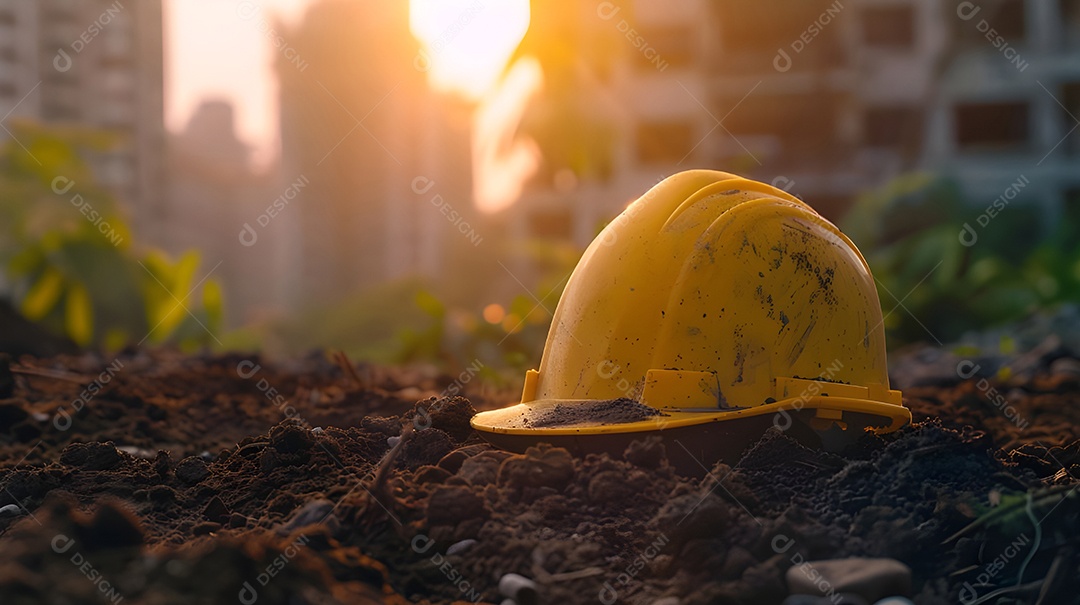 Capacete de engenheiro no solo