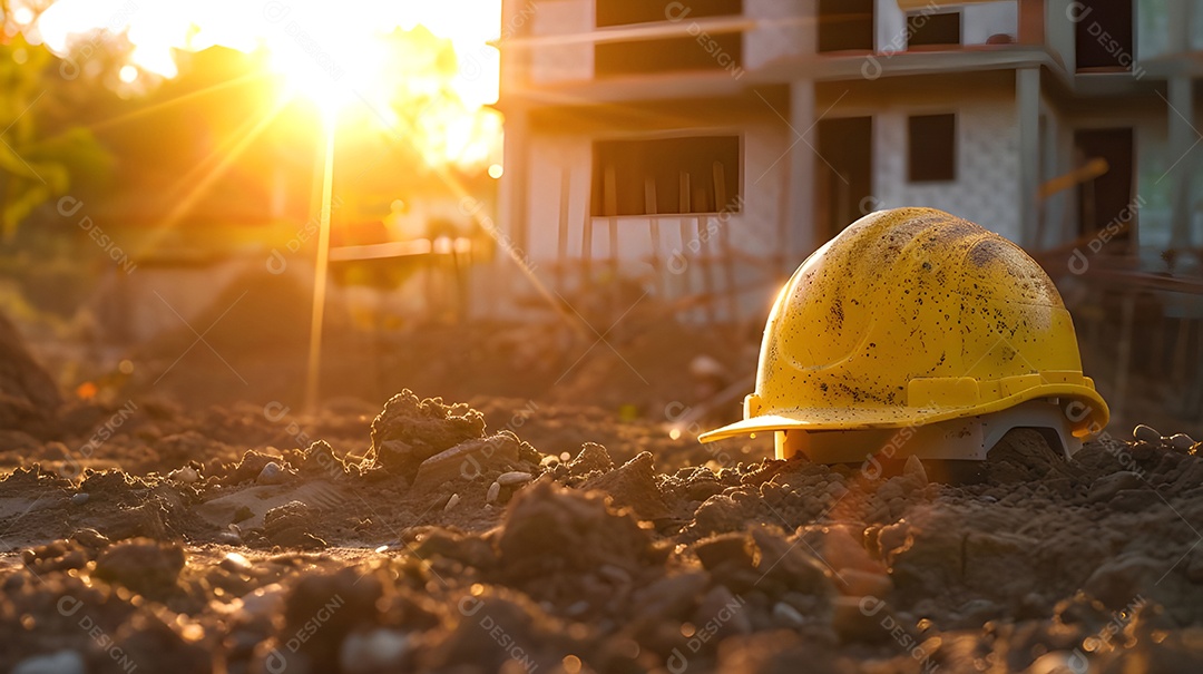 Capacete de engenheiro no solo