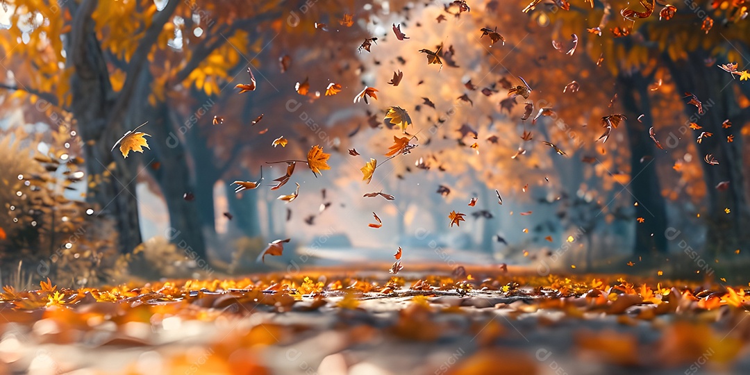 Folhas de outono caindo das árvores fundo