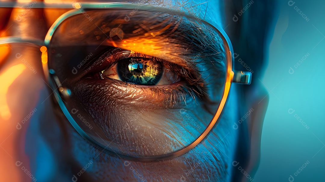 Close up de um olho afiado de um homem