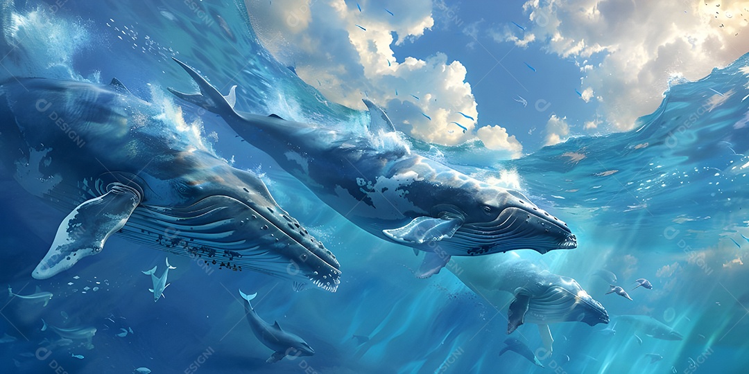 Baleia azul no fundo do oceano