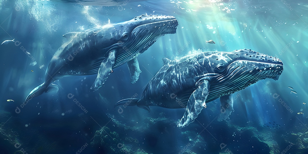 Baleia azul no fundo do oceano