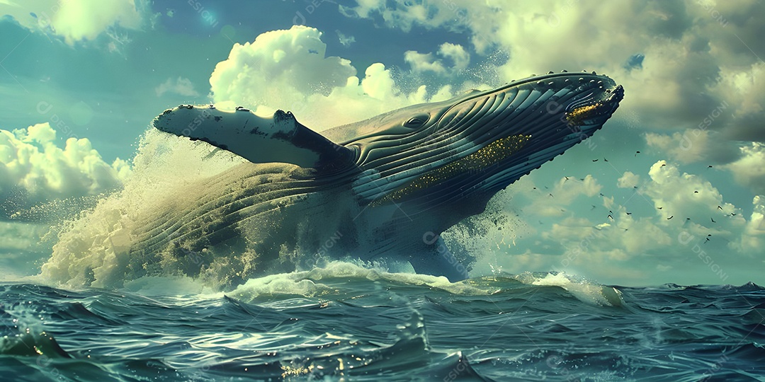 Baleia azul no fundo do oceano