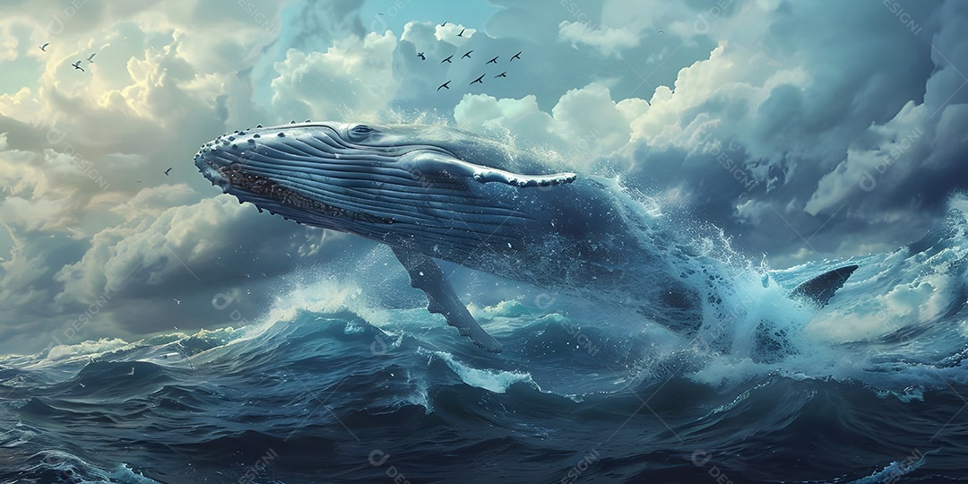 Baleia azul no fundo do oceano