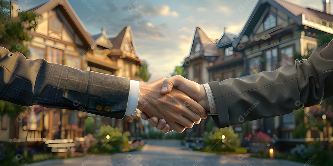 Aperto de mão com fundo imobiliário