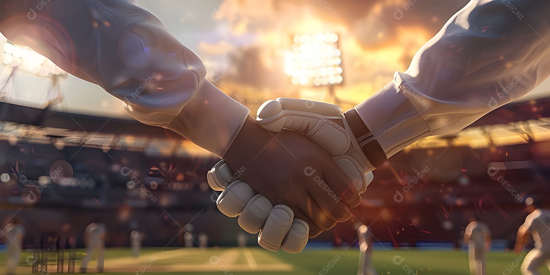 Espírito esportivo em jogo os jogadores apertam as mãos em uma partida de críquete