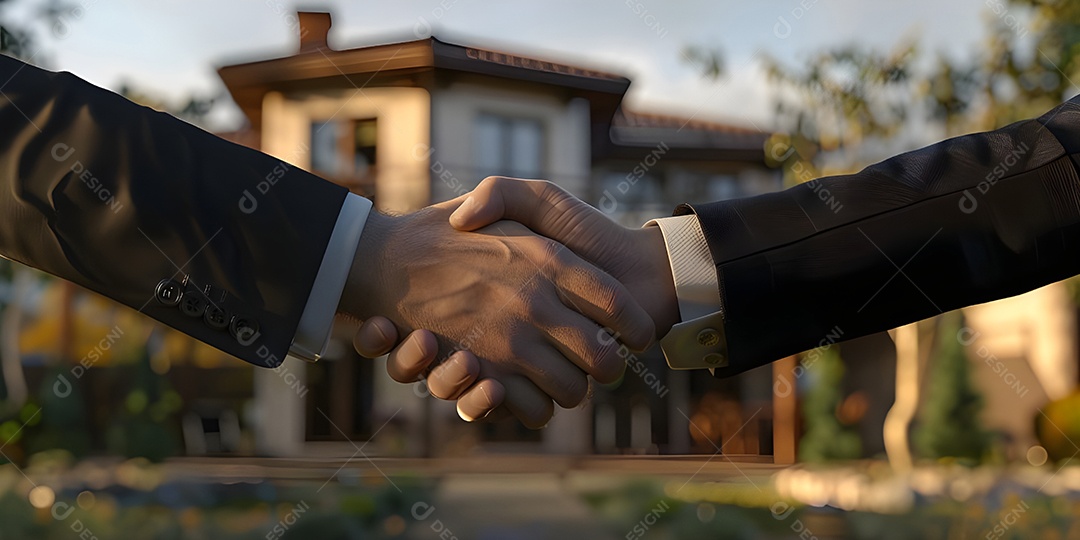 Aperto de mão com fundo imobiliário