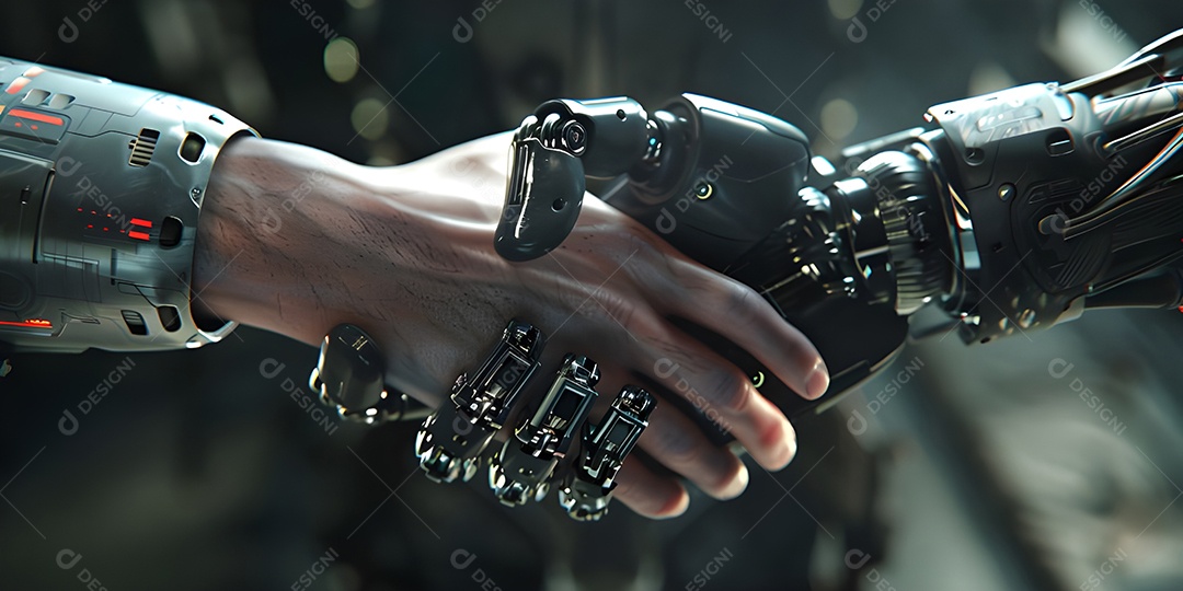 Aperto de mão de robô com humano