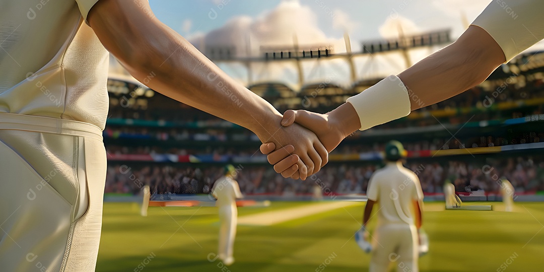 Espírito esportivo em jogo os jogadores apertam as mãos em uma partida de críquete