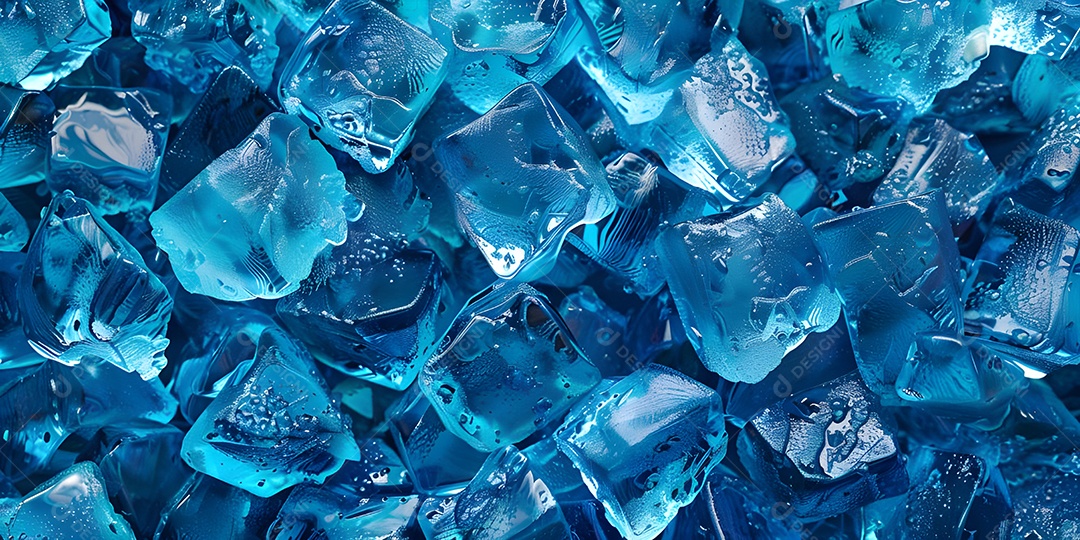 Vista superior do fundo brilhante de cubos de gelo azul