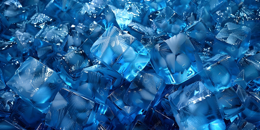 Vista superior do fundo brilhante de cubos de gelo azul