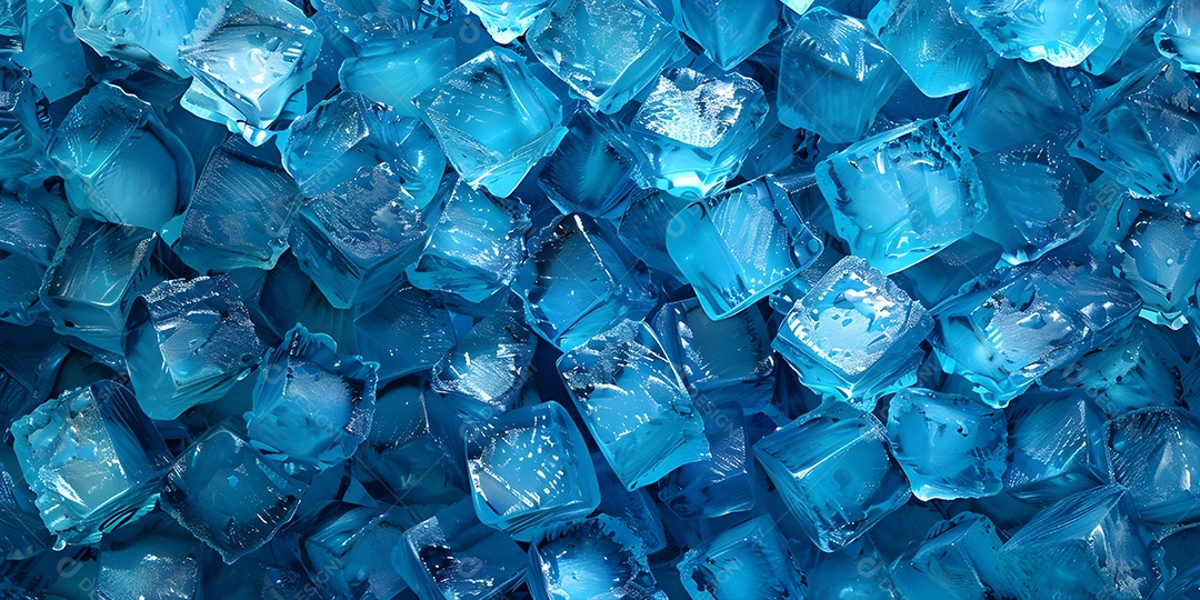 Vista superior do fundo brilhante de cubos de gelo azul