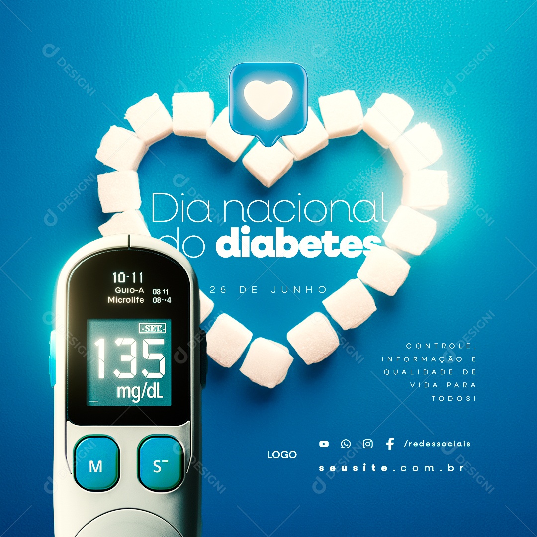 Dia Nacional da Diabetes 26 de Junho Social Media PSD Editável