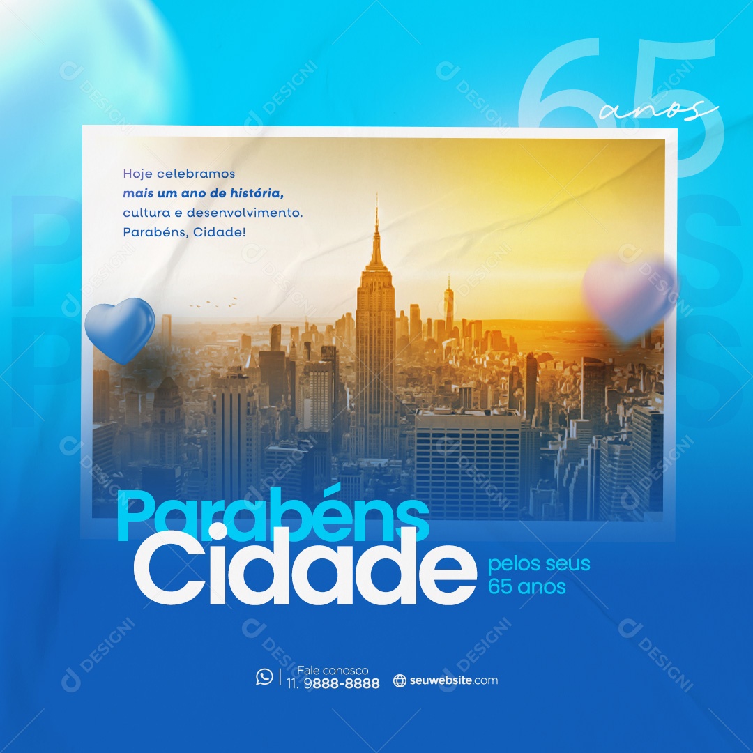 Parabéns Cidade pelos seus 65 Anos Social Media PSD Editável