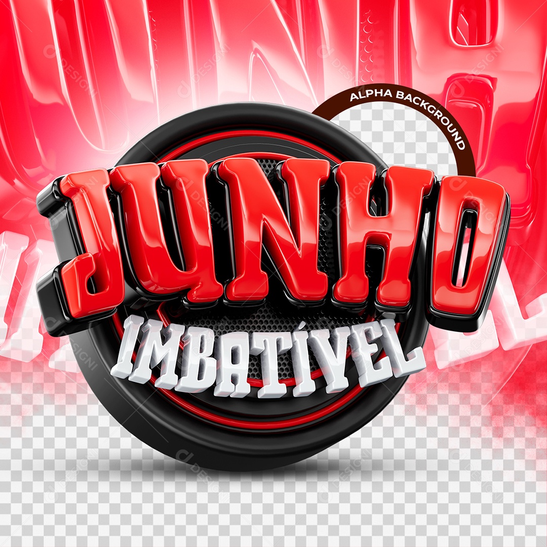 Junho Imbatível Selo 3D Vermelho e Branco para Composição PSD