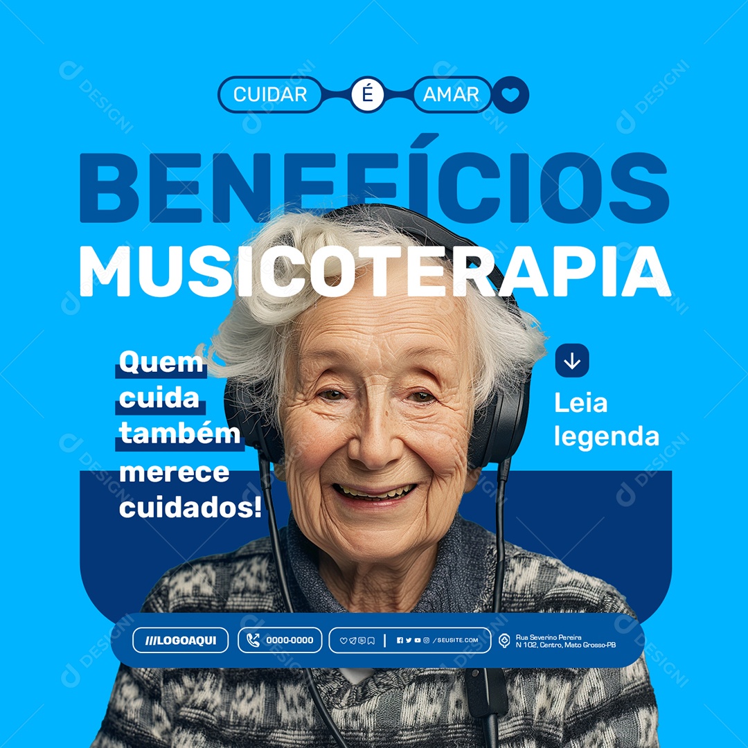 Benefícios Musicoterapia Social Media PSD Editável