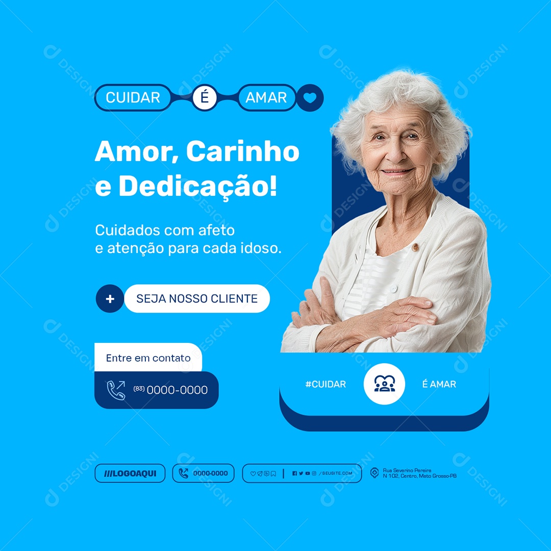 Cuidador de Idosos Amor Carinho e Dedicação Social Media PSD Editável
