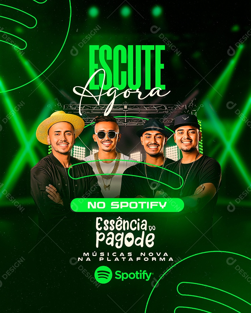 Flyer Escute Agora no Spotify Essência do Pagode Social Media PSD Editável