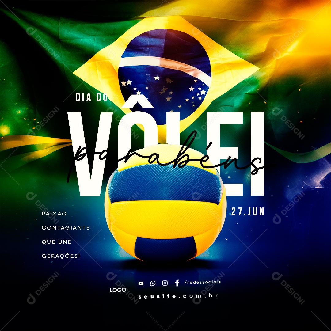 Dia do Vôlei 27 de Junho Paixão Contagiante que Une Gerações Social Media PSD Editável