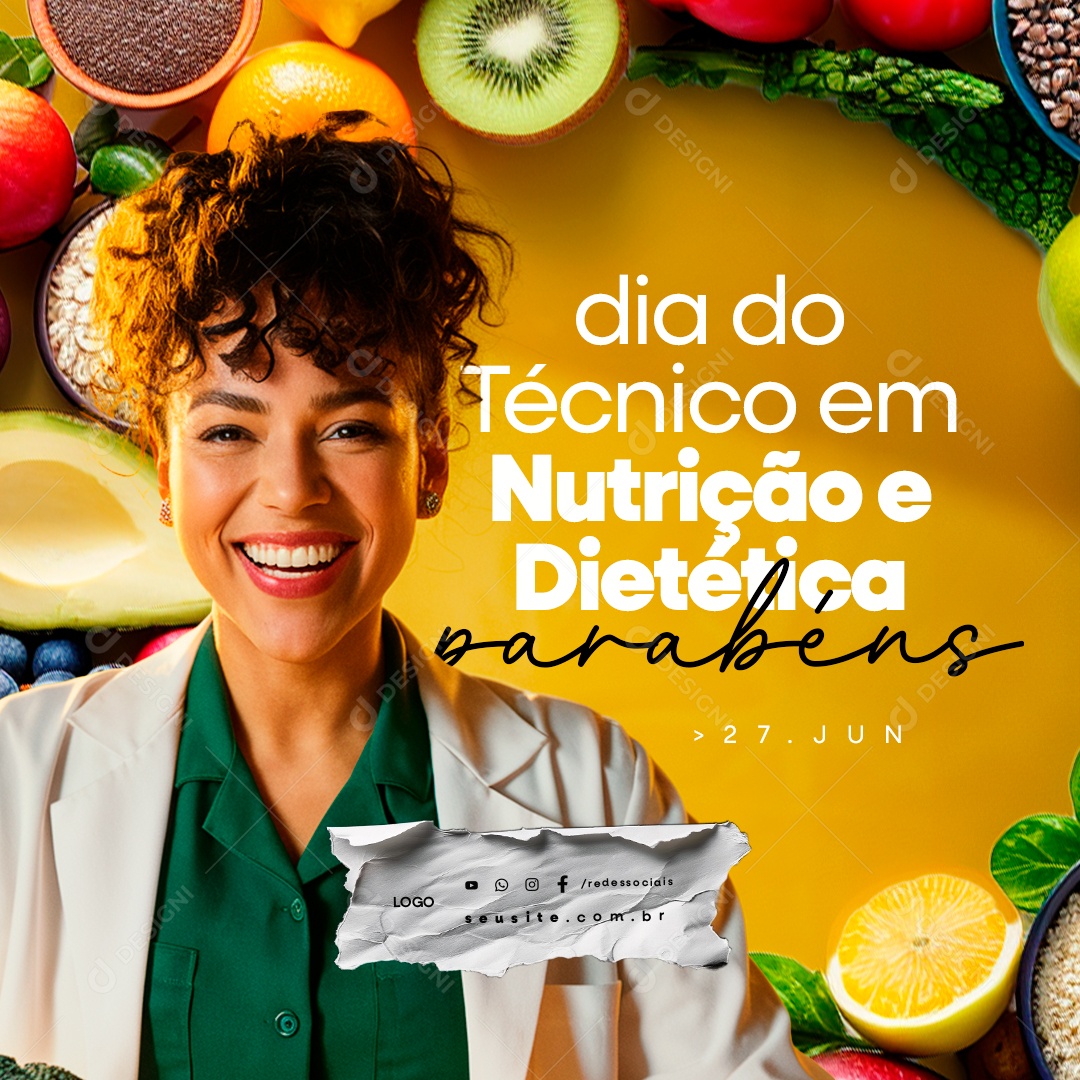 Dia do Técnico em Nutrição e Dietética 27 de Junho Parabéns Social Media PSD Editável